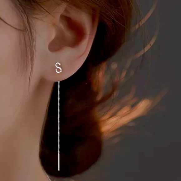 NEW First Initial Name Letter Dangle Drop Silver Tassel Earrings Set 925 Plated - Picture 12 of 16